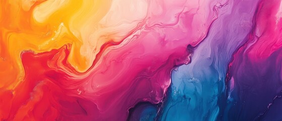 Wall Mural - An abstract, colorful wallpaper with fluid, marbled textures blending bright and bold colors