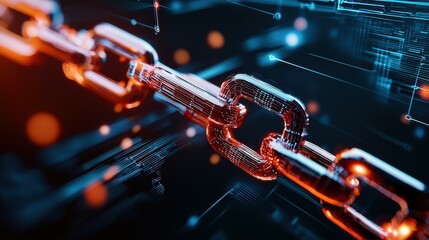 Poster - A close-up of a digital chain link on a dark background, signifying security and strength.
