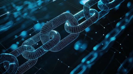 Poster - A digital chain made of blue glowing lines.