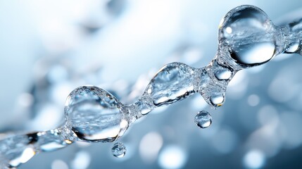 Poster - This image captures the intricate beauty of water droplets forming a linked chain, showcasing the elegance of nature's design in a high definition, abstract style.