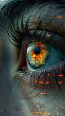 Poster - Close Up of a Human Eye with a Cityscape Reflected in the Iris