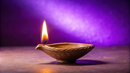 Wall Mural - Elegant clay oil lamp on purple background