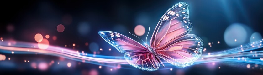 Poster - Glowing pink butterfly with a dark background