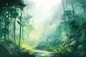 Poster - Tropical forest vegetation outdoors woodland.