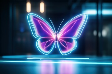 Poster - Neon butterfly sculpture with glowing wings.