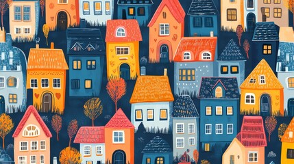 Wall Mural - Colorful Cartoon Houses Seamless Pattern