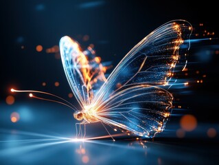 Poster - A glowing, digital butterfly with intricate wings, a symbol of transformation and hope.