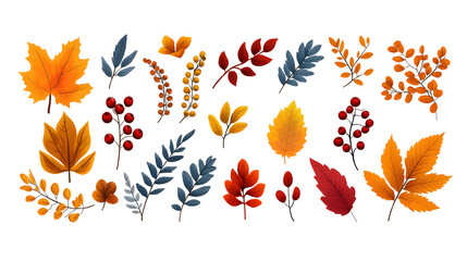 Wall Mural - Autumn leaves hand drawn collection isolated on white