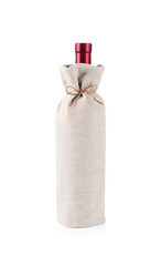 Canvas Print - Wine bottle in burlap package isolated on white