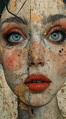 Canvas Print - Close Up Portrait of a Woman with Cracked Skin and Gold Accents