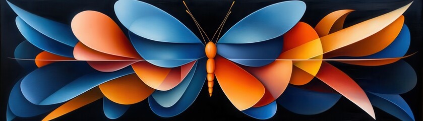 Poster - Abstract butterfly art with blue, orange, and yellow colors.