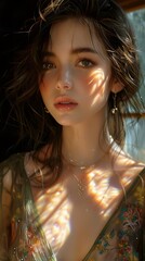 Canvas Print - Dreamy Portrait of a Woman with Golden Sunlight