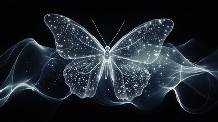 Poster - A digital butterfly with glowing wings against a black background.