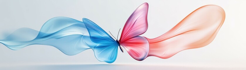 Poster - Abstract butterfly with blue and orange wings against a white background.