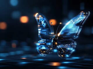 Poster - A digital butterfly with glowing wings, representing technology and nature.