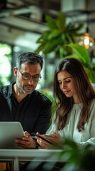 Poster - A man and a woman are looking at a tablet together
