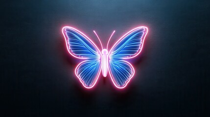 Poster - A neon butterfly shines brightly against a dark background.