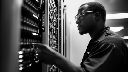 engineer working in datacenter room