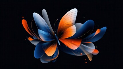 Poster - Abstract butterfly illustration with blue and orange colors against a black background.