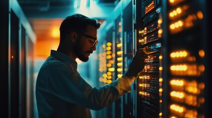 engineer working in datacenter room