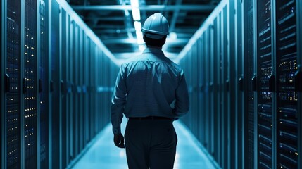 engineer working in datacenter room