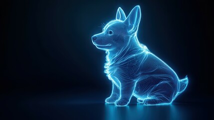 Poster - A glowing blue wireframe of a dog against a dark background.