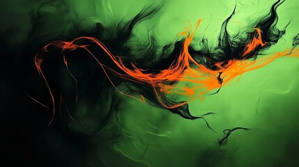 Sticker - Dynamic Abstract Art with Fluid Forms in Green and Orange