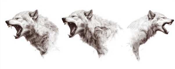 Werewolf transformation sequence, illustrating the blend of human and wolf anatomy in a graphic style.