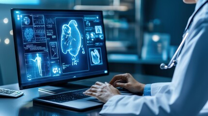 Poster - Doctor using a computer to analyze medical data.