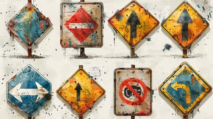 Fototapete - Show a series of construction signs indicating road work, lane