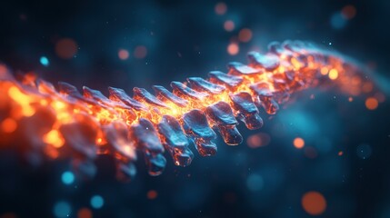 Poster - Abstract glowing spine with bokeh effect in orange and blue.