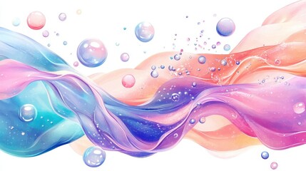 Vibrant Liquid Waves and Bubbles in Pastel Hues