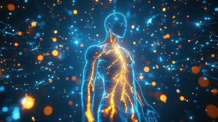 Poster - Abstract digital human figure with glowing lines.