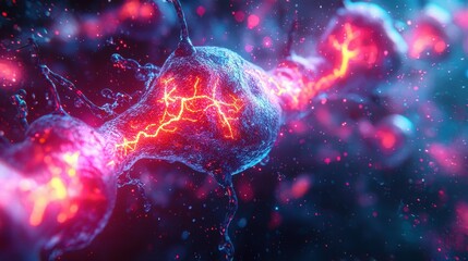 Poster - Abstract image of a glowing red and blue neuron.
