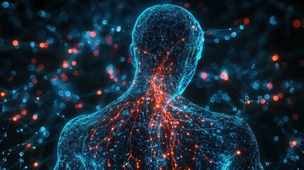 Poster - Abstract digital rendering of a human figure with a glowing light