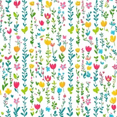 Wall Mural - Seamless pattern with bright spring flowers 