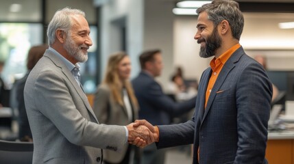 Poster - Two men shaking hands in a business setting
