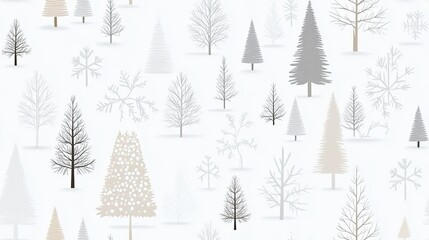 Sticker - Delight in this seamless pattern of white Christmas trees on a light blue backdrop, perfect for winter-themed designs. The simple line art showcases a charming holiday forest. SEAMLESS PATTERN