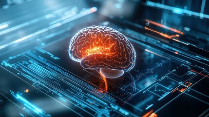 Poster - A glowing brain on a digital interface.
