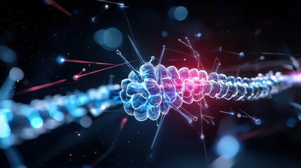 Poster - Abstract digital chain with glowing blue and red nodes.