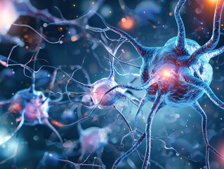 Poster - Close-up of neurons connecting and firing, showcasing the intricate workings of the human brain.
