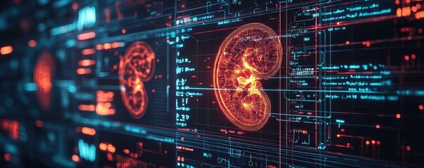 Poster - Digital rendering of a human kidney on a computer screen.