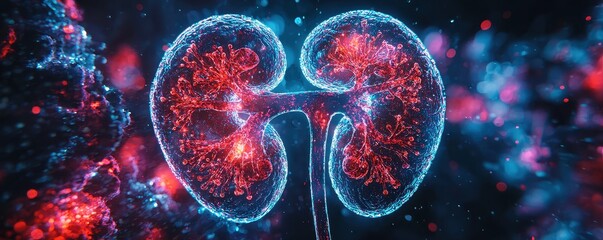 Poster - Abstract 3D rendering of a pair of human kidneys.