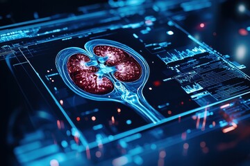 Poster - A digital scan of a human kidney, displayed on a screen.