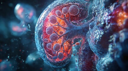 Poster - Close-up view of a kidney with a glowing red interior.