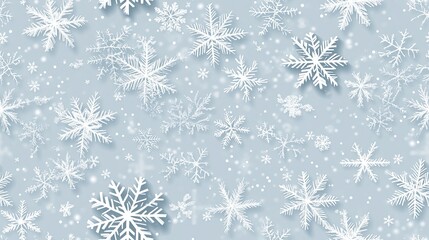 Poster - This seamless pattern features intricate white snowflakes on a blue background, perfect for winter decor, packaging, or textile design, evoking a festive atmosphere SEAMLESS PATTERN