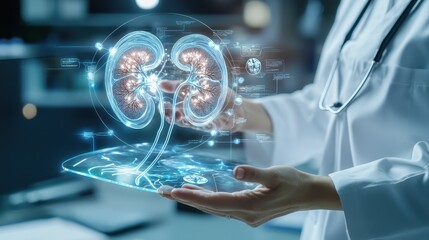 Poster - Doctor holding a digital model of human kidneys.