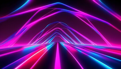 Wall Mural - Futuristic Adventure Through Dynamic Neon Glow Tunnel of Vibrant Lights and Geometric Shapes