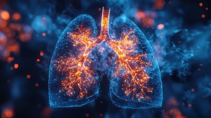 Poster - A digital illustration of lungs glowing orange and blue.