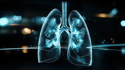 Poster - Digital rendering of human lungs against a dark background.